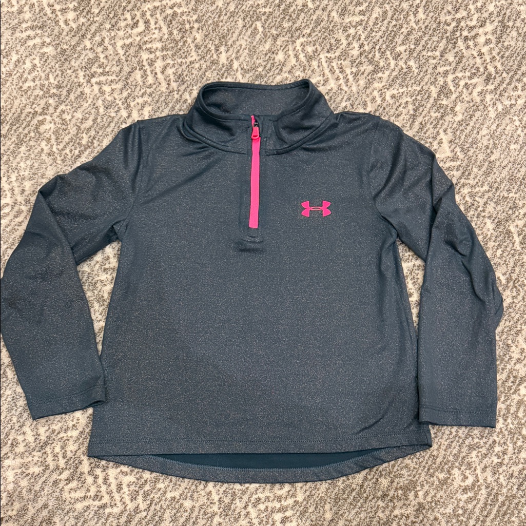 Under Armour Dark Gray With Shimmer Quarter Zip With Pink Logo, Kids Size 6
